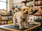 Cachorro pequeno sendo secado no banho e tosa de um pet shop em Salvador